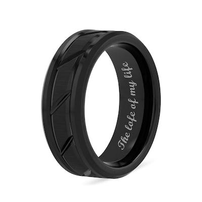 8.0mm Diagonal Pattern Engravable Wedding Band in Tungsten with Black Ion Plate