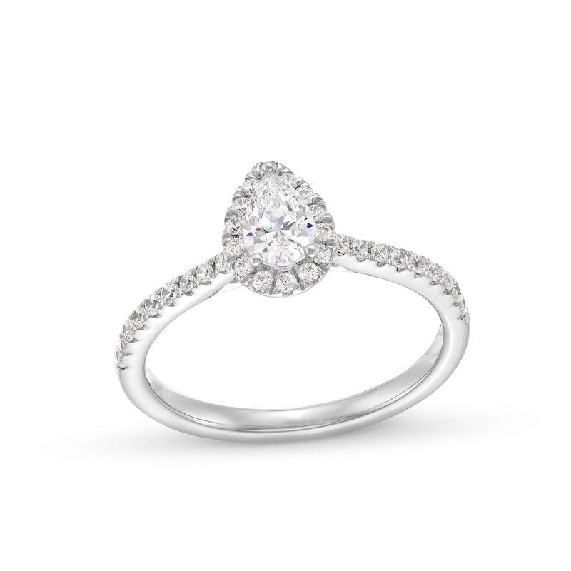 0.50 CT. T.W. Pear-Shaped Certified Lab-Created Diamond Frame Promise Ring in 10K White Gold (F/SI2)|Peoples Jewellers