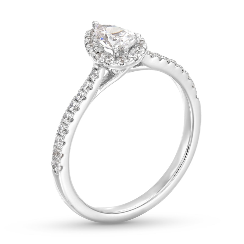 0.50 CT. T.W. Pear-Shaped Certified Lab-Created Diamond Frame Promise Ring in 10K White Gold (F/SI2)|Peoples Jewellers