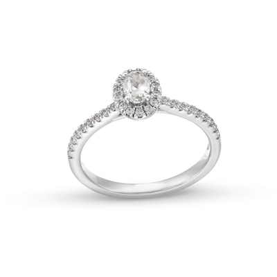 0.50 CT. T.W. Oval Certified Lab-Created Diamond Frame Promise Ring in 10K White Gold (F/SI2)