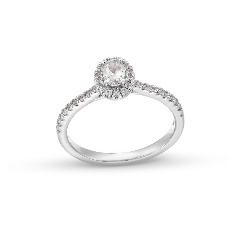 0.50 CT. T.W. Oval Certified Lab-Created Diamond Frame Promise Ring in 10K White Gold (F/SI2)