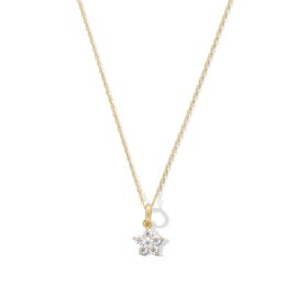 Child’s Cubic Zirconia Flower Pendant in 14K Gold - 15”