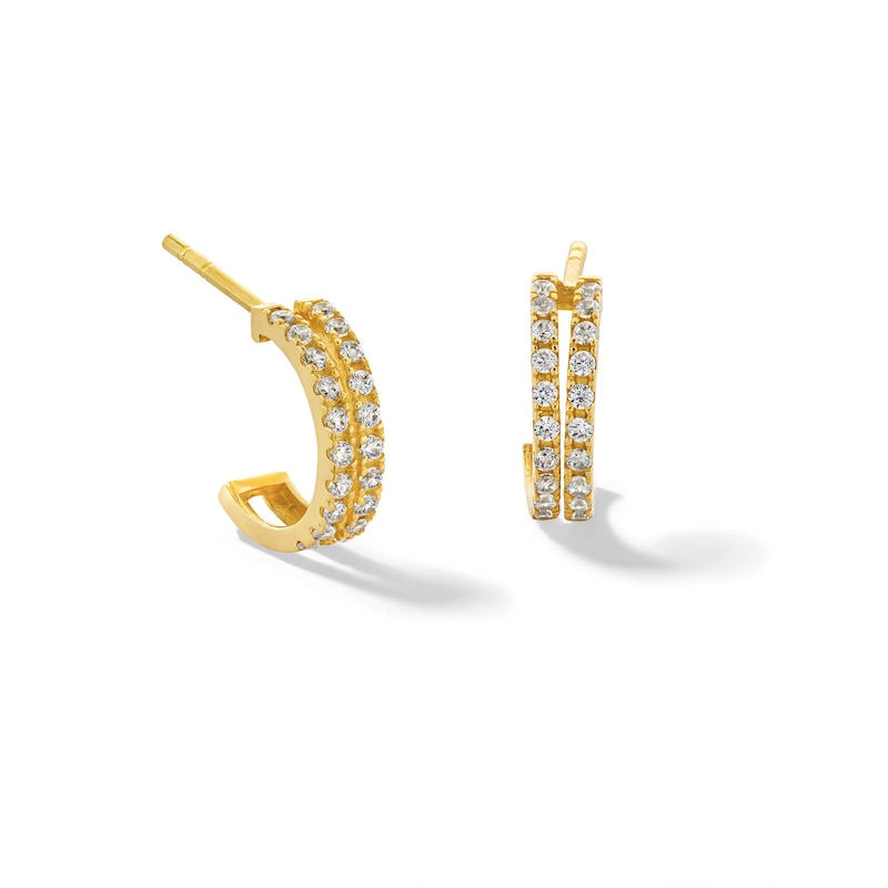 Cubic Zirconia Double Row J-Hoop Earrings in Solid 10K Gold