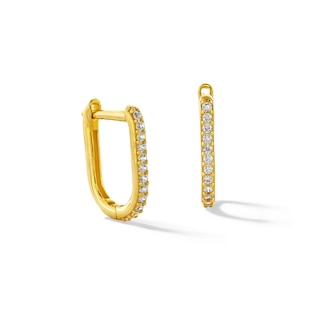 Cubic Zirconia Oval Huggie Hoop Earrings in 10K Gold