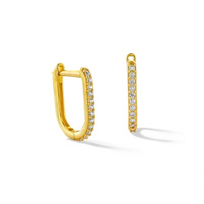 Cubic Zirconia Oval Huggie Hoop Earrings in 10K Gold