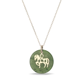 20.0mm Jade Horse Chinese Zodiac Disc Pendant in 14K Gold