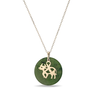 20.0mm Jade Ox Chinese Zodiac Disc Pendant in 14K Gold