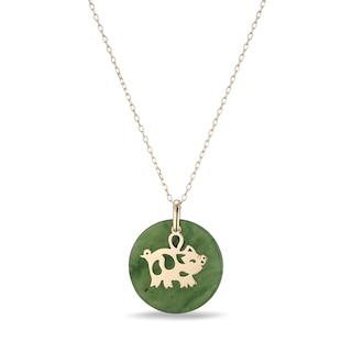 20.0mm Jade Pig Chinese Zodiac Disc Pendant in 14K Gold