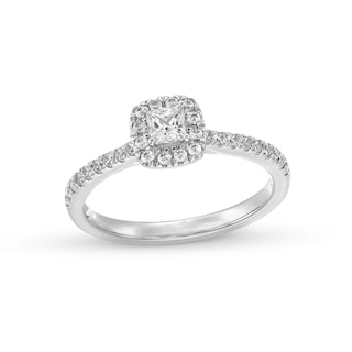 0.50 CT. T.W. Princess-Cut Certified Lab-Created Diamond Cushion Frame Promise Ring in 10K White Gold (F/SI2)