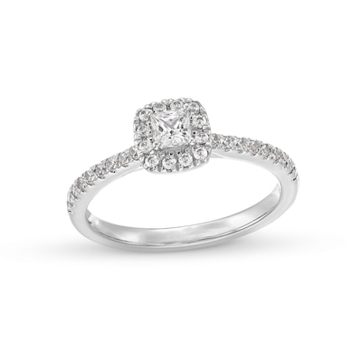 0.50 CT. T.W. Princess-Cut Certified Lab-Created Diamond Cushion Frame Promise Ring in 10K White Gold (F/SI2)