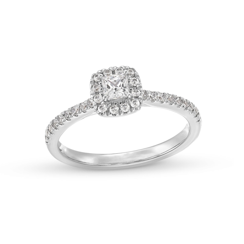 0.50 CT. T.W. Princess-Cut Certified Lab-Created Diamond Cushion Frame Promise Ring in 10K White Gold (F/SI2)