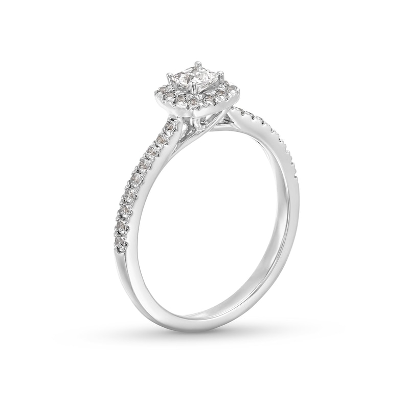 0.50 CT. T.W. Princess-Cut Certified Lab-Created Diamond Cushion Frame Promise Ring in 10K White Gold (F/SI2)|Peoples Jewellers