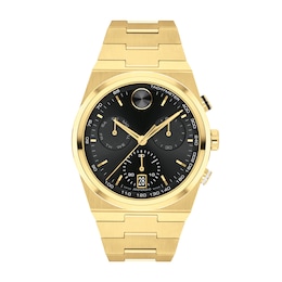 Men’s Movado Bold® Quest Gold-Tone IP Chronograph Watch with Black Dial (Model: 3601198)