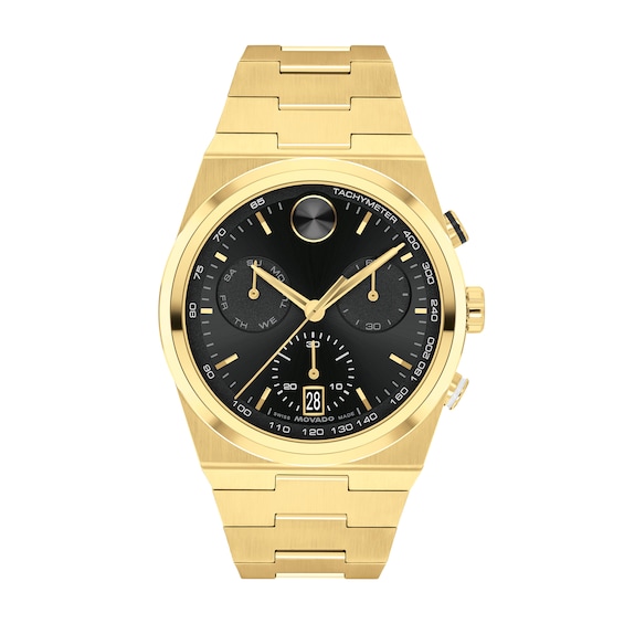 Men’s Movado Bold® Quest Gold-Tone IP Chronograph Watch with Black Dial (Model: 3601198)