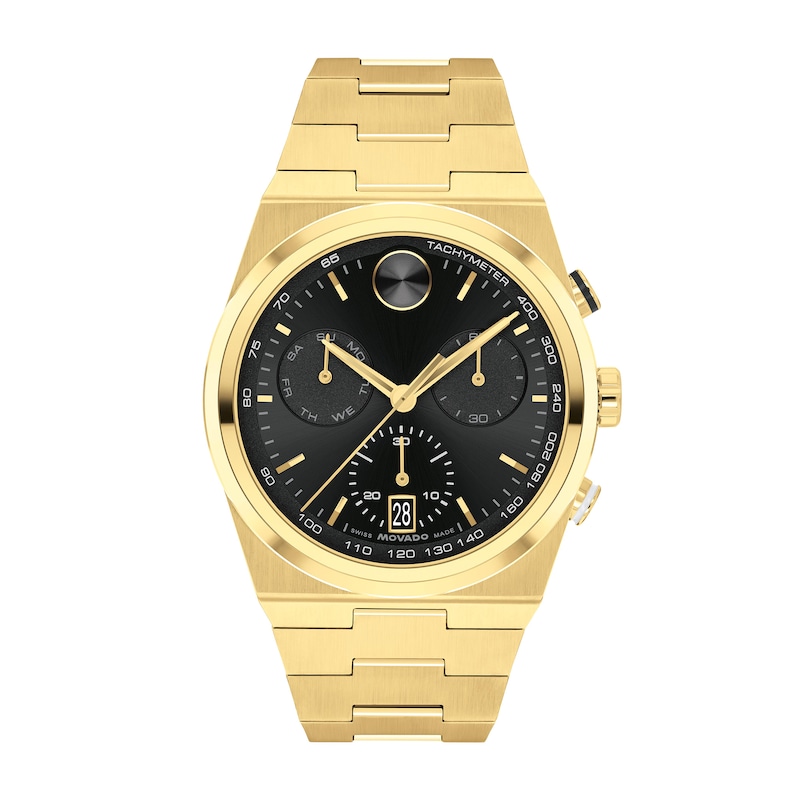 Men’s Movado Bold® Quest Gold-Tone IP Chronograph Watch with Black Dial (Model: 3601198)