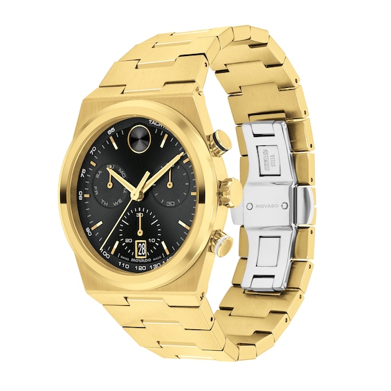 Men’s Movado Bold® Quest Gold-Tone IP Chronograph Watch with Black Dial (Model: 3601198)