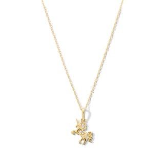 Child’s Cubic Zirconia Unicorn Pendant in 10K Gold - 15”