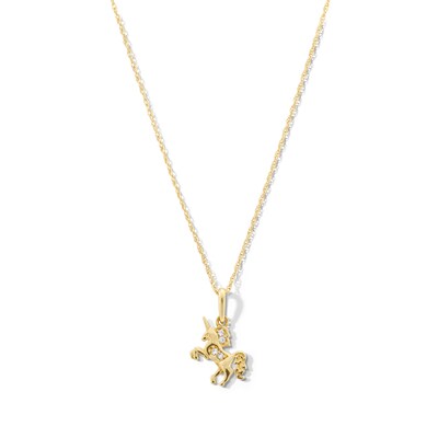 Child’s Cubic Zirconia Unicorn Pendant in 10K Gold - 15”