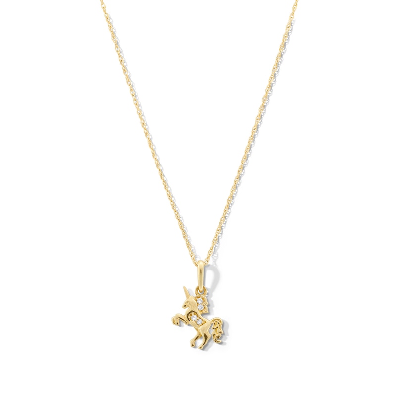 Main Image 1 of Child’s Cubic Zirconia Unicorn Pendant in 10K Gold - 15”