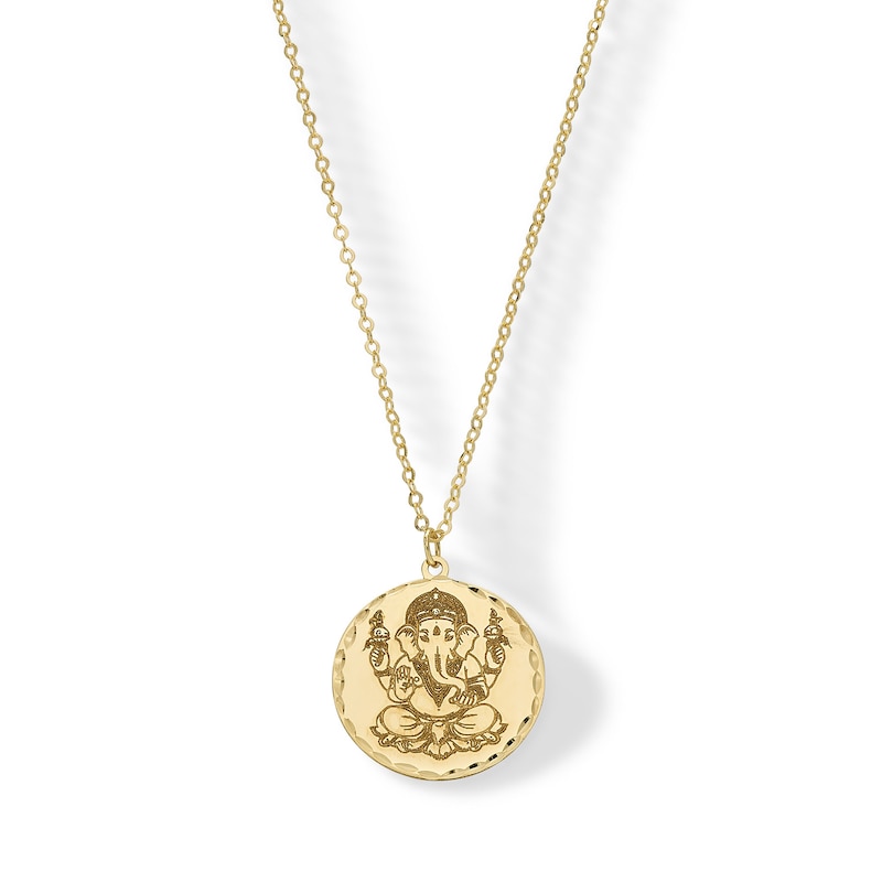 Main Image 1 of Diamond-Cut Ganesha Medallion Pendant in Solid 18K Gold