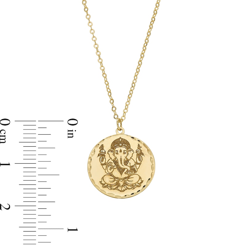 Diamond-Cut Ganesha Medallion Pendant in Solid 18K Gold