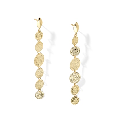 Diamond-Cut Disc Linear Dangle Drop Earrings in Solid 18K Gold