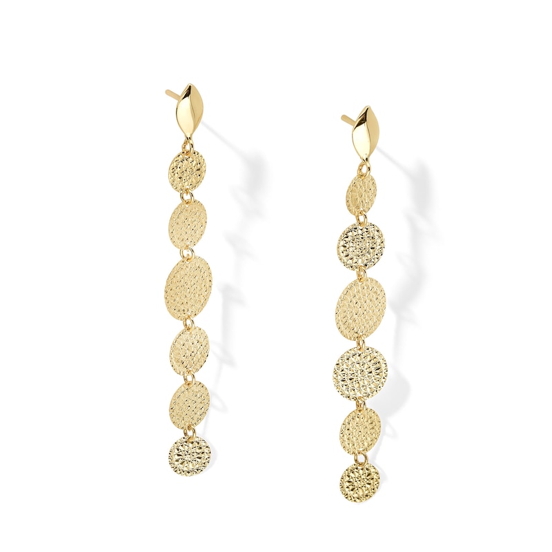 Diamond-Cut Disc Linear Dangle Drop Earrings in Solid 18K Gold