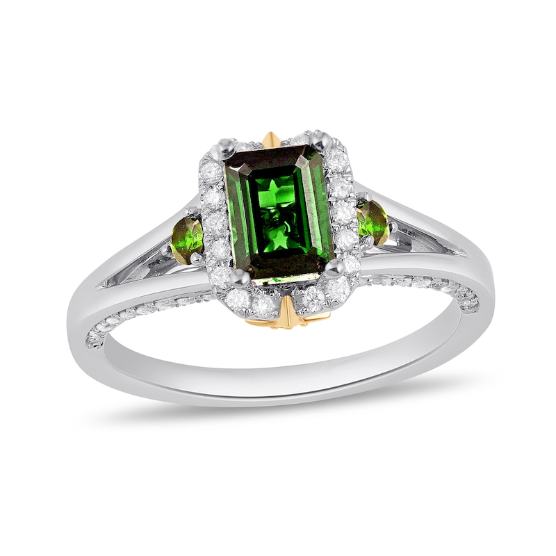 Enchanted Disney Tinker Bell Emerald-Cut Green Tourmaline and 0.29 CT. T.W. Diamond Engagement Ring in Two-Tone Gold