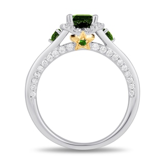 Enchanted Disney Tinker Bell Emerald-Cut Green Tourmaline and 0.29 CT. T.W. Diamond Engagement Ring in Two-Tone Gold