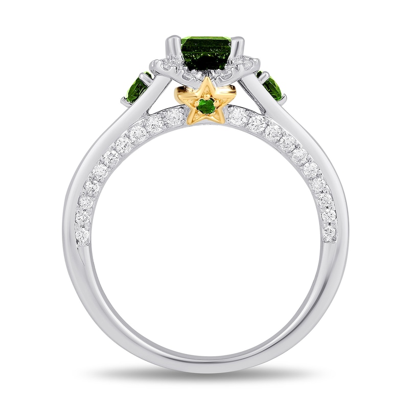 Enchanted Disney Tinker Bell Emerald-Cut Green Tourmaline and 0.29 CT. T.W. Diamond Engagement Ring in Two-Tone Gold