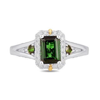 Enchanted Disney Tinker Bell Emerald-Cut Green Tourmaline and 0.29 CT. T.W. Diamond Engagement Ring in Two-Tone Gold