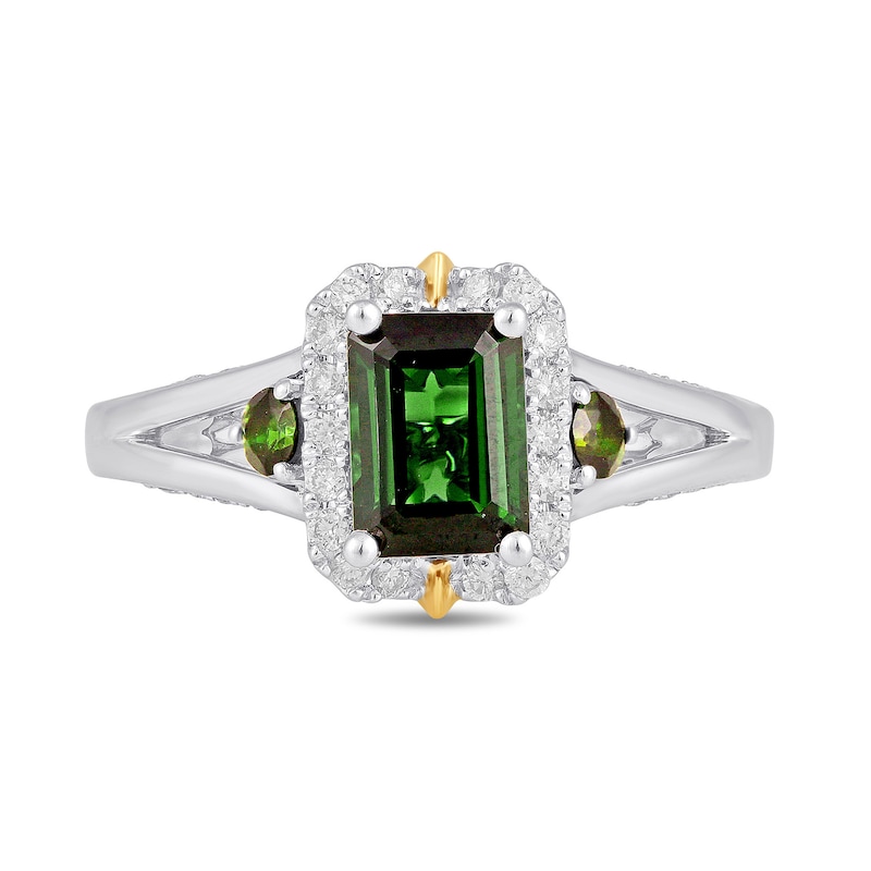 Enchanted Disney Tinker Bell Emerald-Cut Green Tourmaline and 0.29 CT. T.W. Diamond Engagement Ring in Two-Tone Gold