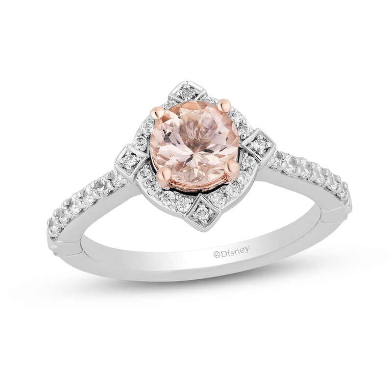 Main Image 1 of Enchanted Disney Aurora 6.0mm Morganite and 0.29 CT. T.W. Diamond Frame Engagement Ring in 14K Two-Tone Gold