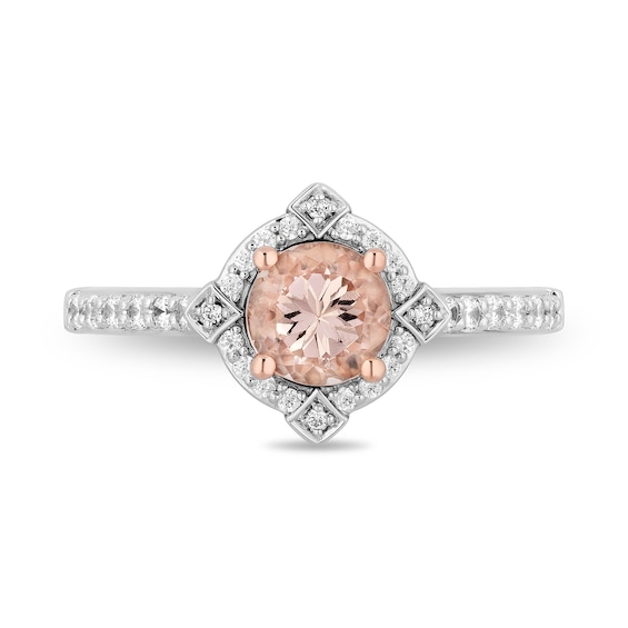 Enchanted Disney Aurora 6.0mm Morganite and 0.29 CT. T.W. Diamond Frame Engagement Ring in 14K Two-Tone Gold