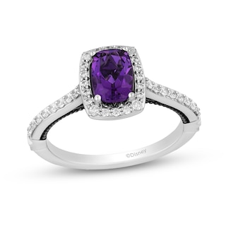 Enchanted Disney Villains Ursula Cushion-Cut Amethyst and 0.29 CT. T.W. Diamond Frame Engagement Ring in 14K White Gold