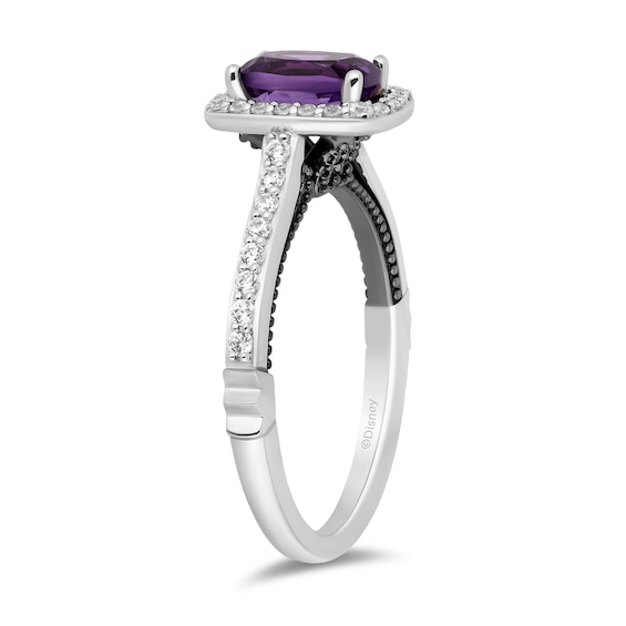 Enchanted Disney Villains Ursula Cushion-Cut Amethyst and 0.29 CT. T.W. Diamond Frame Engagement Ring in 14K White Gold