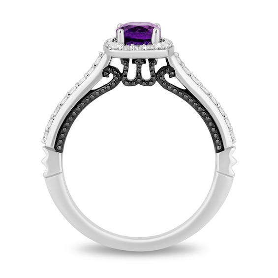 Enchanted Disney Villains Ursula Cushion-Cut Amethyst and 0.29 CT. T.W. Diamond Frame Engagement Ring in 14K White Gold