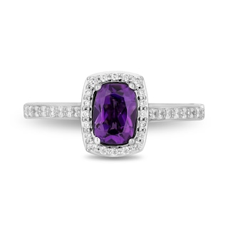 Enchanted Disney Villains Ursula Cushion-Cut Amethyst and 0.29 CT. T.W. Diamond Frame Engagement Ring in 14K White Gold