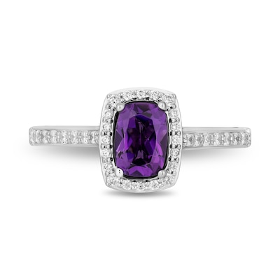 Enchanted Disney Villains Ursula Cushion-Cut Amethyst and 0.29 CT. T.W. Diamond Frame Engagement Ring in 14K White Gold