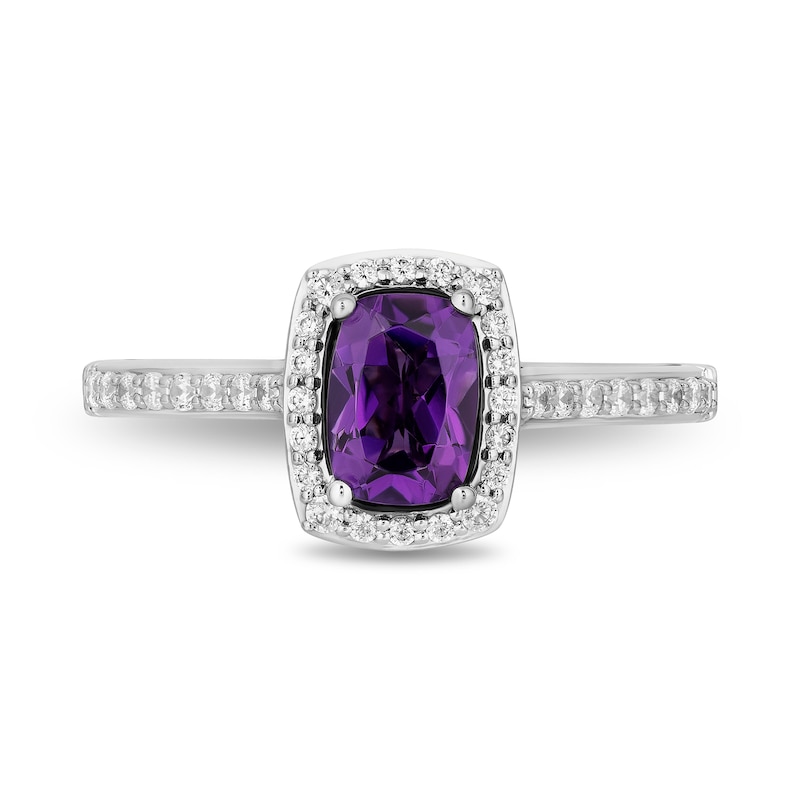 Main Image 4 of Enchanted Disney Villains Ursula Cushion-Cut Amethyst and 0.29 CT. T.W. Diamond Frame Engagement Ring in 14K White Gold