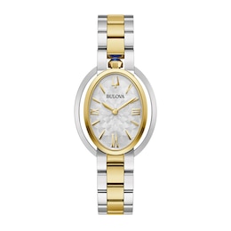 Ladies' Bulova Rubaiyat Two-Tone IP Watch with Oval White Dial (Model: 98L320)