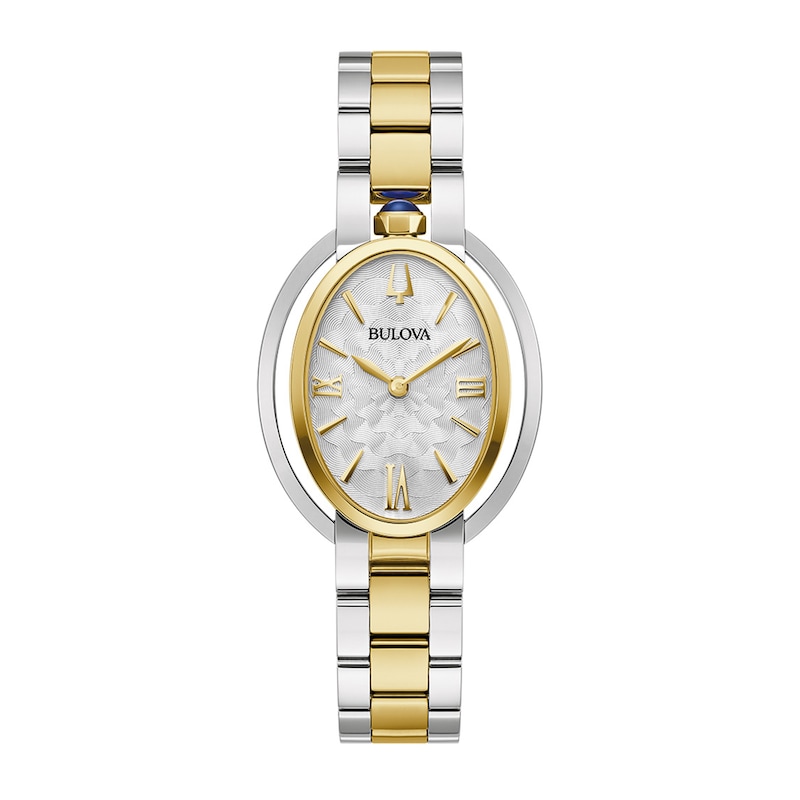 Ladies' Bulova Rubaiyat Two-Tone IP Watch with Oval White Dial (Model: 98L320)