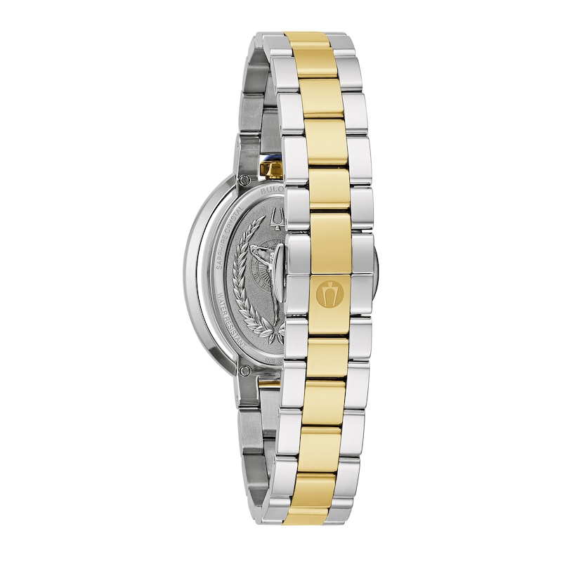 Ladies' Bulova Rubaiyat Two-Tone IP Watch with Oval White Dial (Model: 98L320)