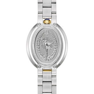 Ladies' Bulova Rubaiyat Two-Tone IP Watch with Oval White Dial (Model: 98L320)