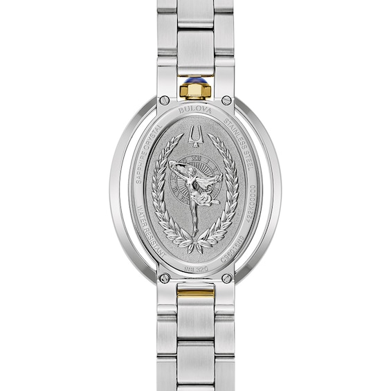 Ladies' Bulova Rubaiyat Two-Tone IP Watch with Oval White Dial (Model: 98L320)