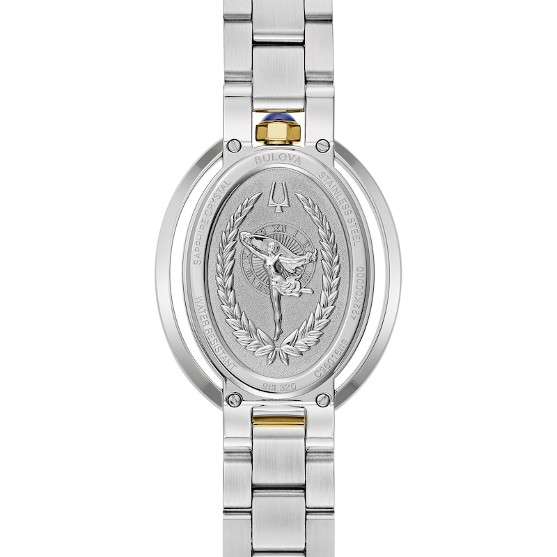 Ladies' Bulova Rubaiyat Two-Tone IP Watch with Oval White Dial (Model: 98L320)