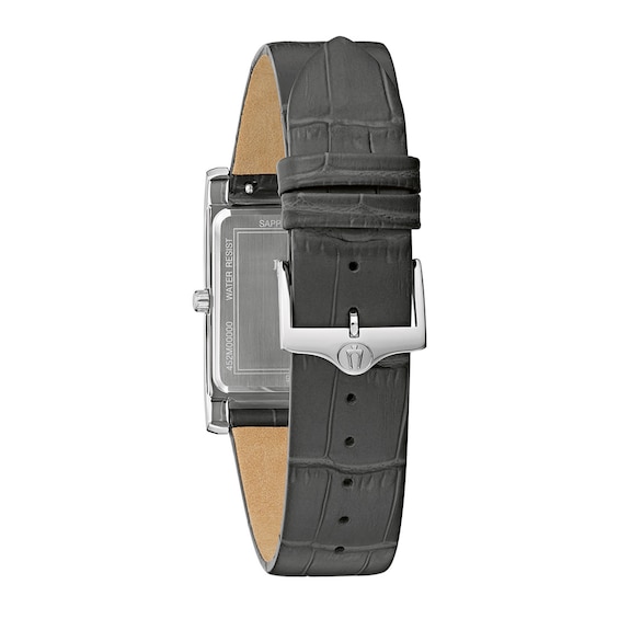 Men's Bulova Sutton Two-Tone IP Grey Leather Strap Watch with Rectangular Grey Dial (Model: 96B443)