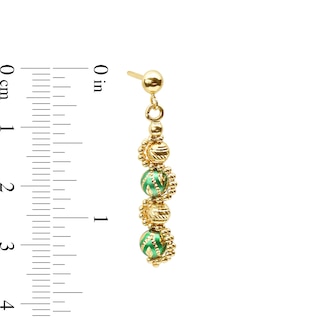 Green Enamel Alternating Bead Drop Earrings in Hollow 18K Gold