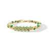 Thumbnail Image 1 of Green Enamel Woven Double Row Bead Bracelet in Hollow 18K Gold - 7.25”