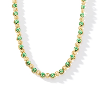 Green Enamel Alternating Bead Necklace in Hollow 18K Gold